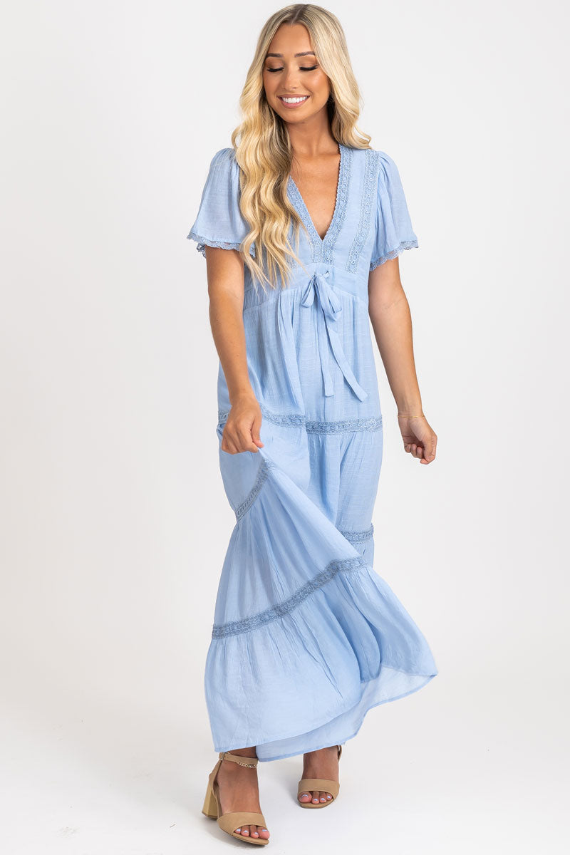 Cloud Gazing Tiered Maxi Dress - Light Blue