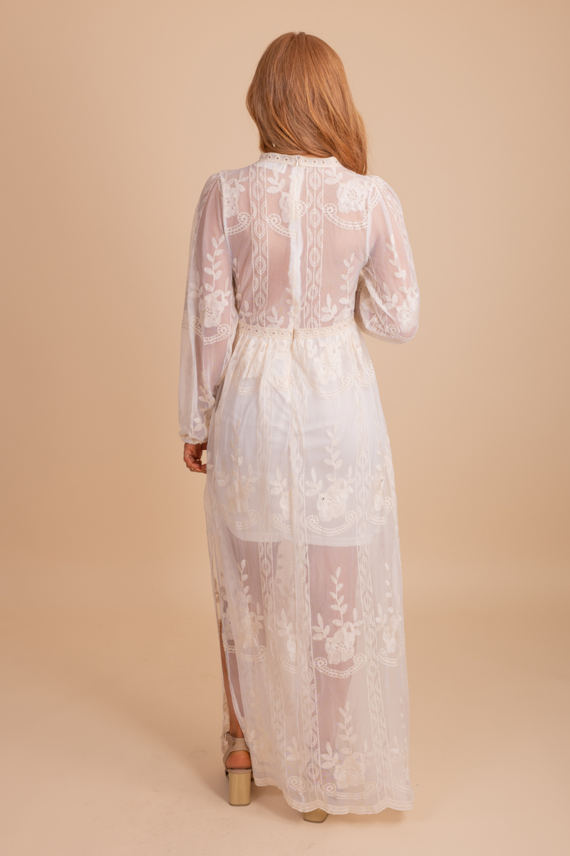 Light My Fire Cream Long Sleeve Maxi Dress