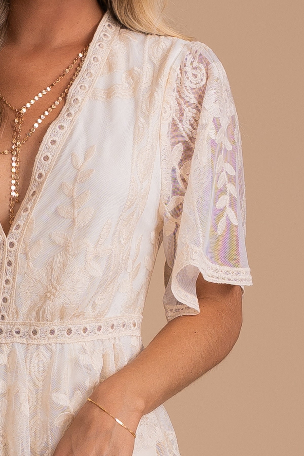 Light My Fire Cream Lace Maxi Dress