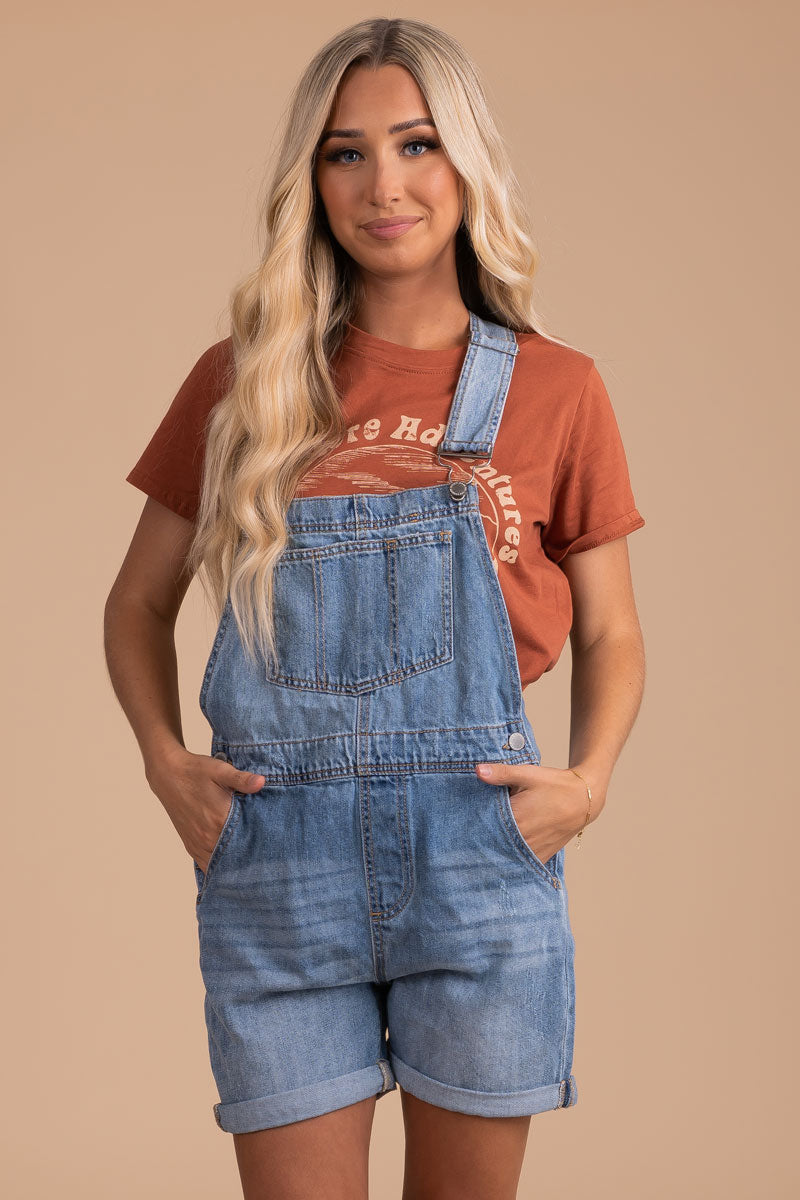 Free As The Wind Denim Overall Romper - Blue