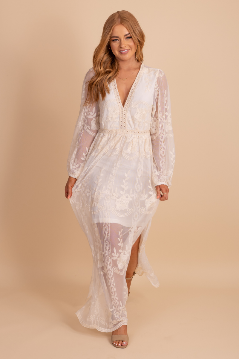 Light My Fire Cream Long Sleeve Maxi Dress
