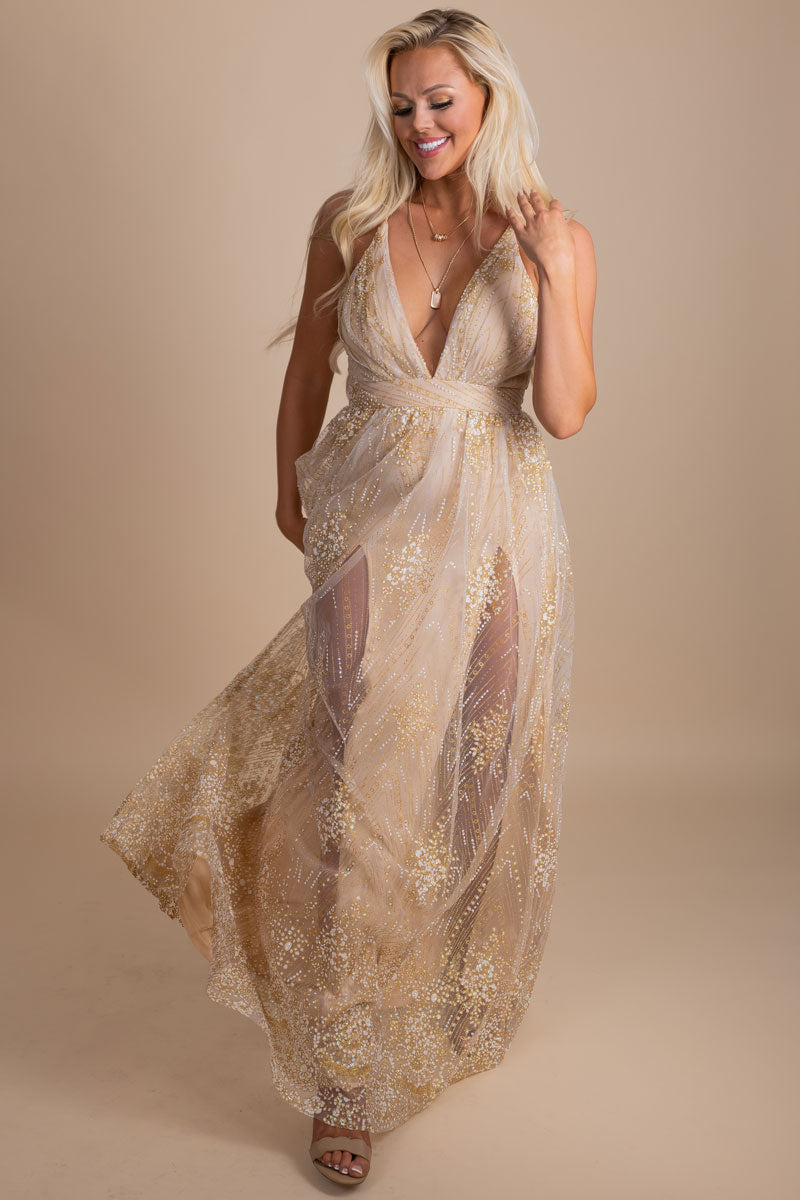 Attention Getter Shimmery Maxi Dress