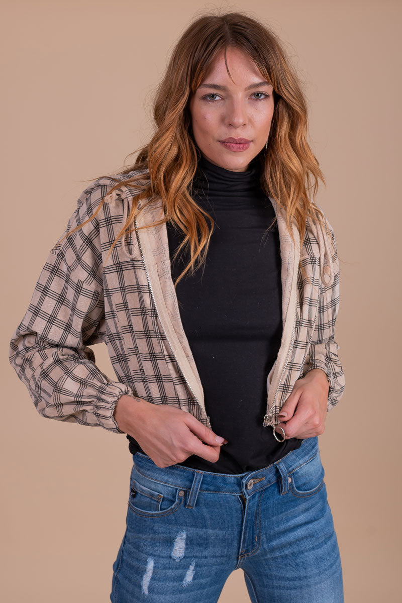 Caramel Latte Plaid Cropped Jacket