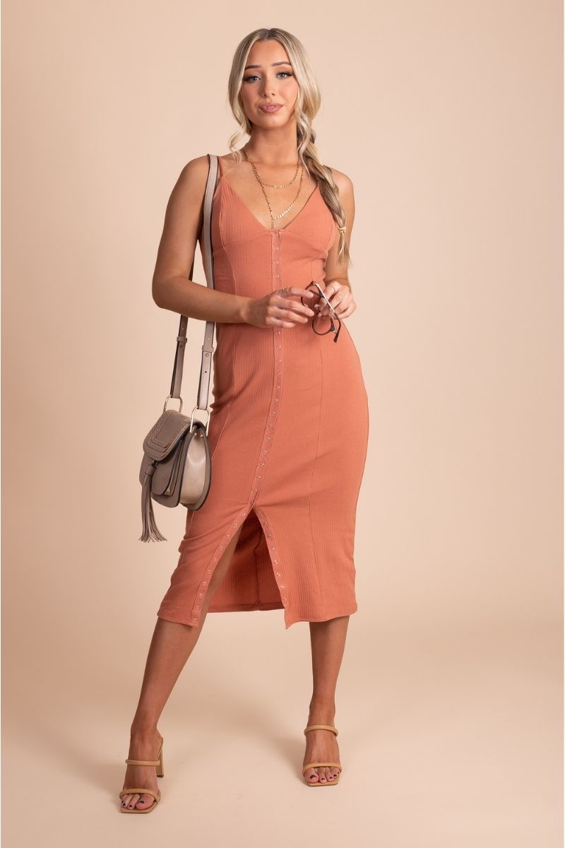 A Little Romance Button Front Midi Dress