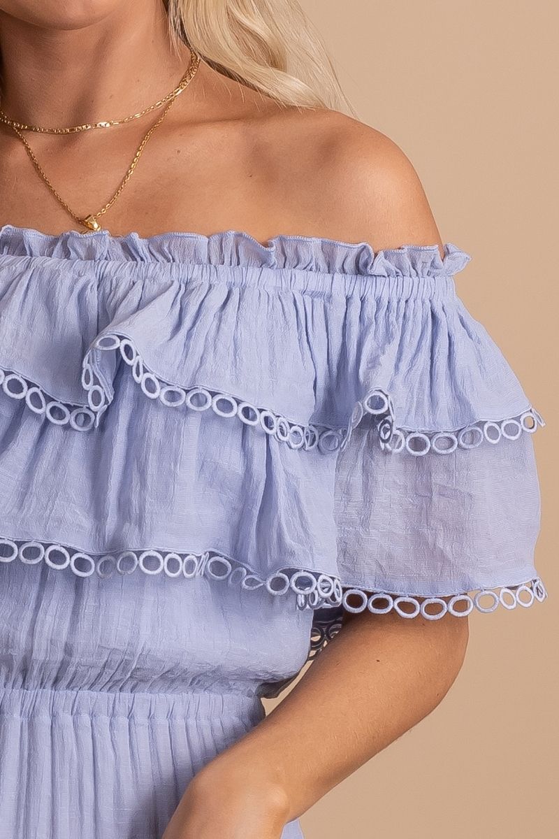 A Trip To Florence Off Shoulder Maxi Dress - Light Blue