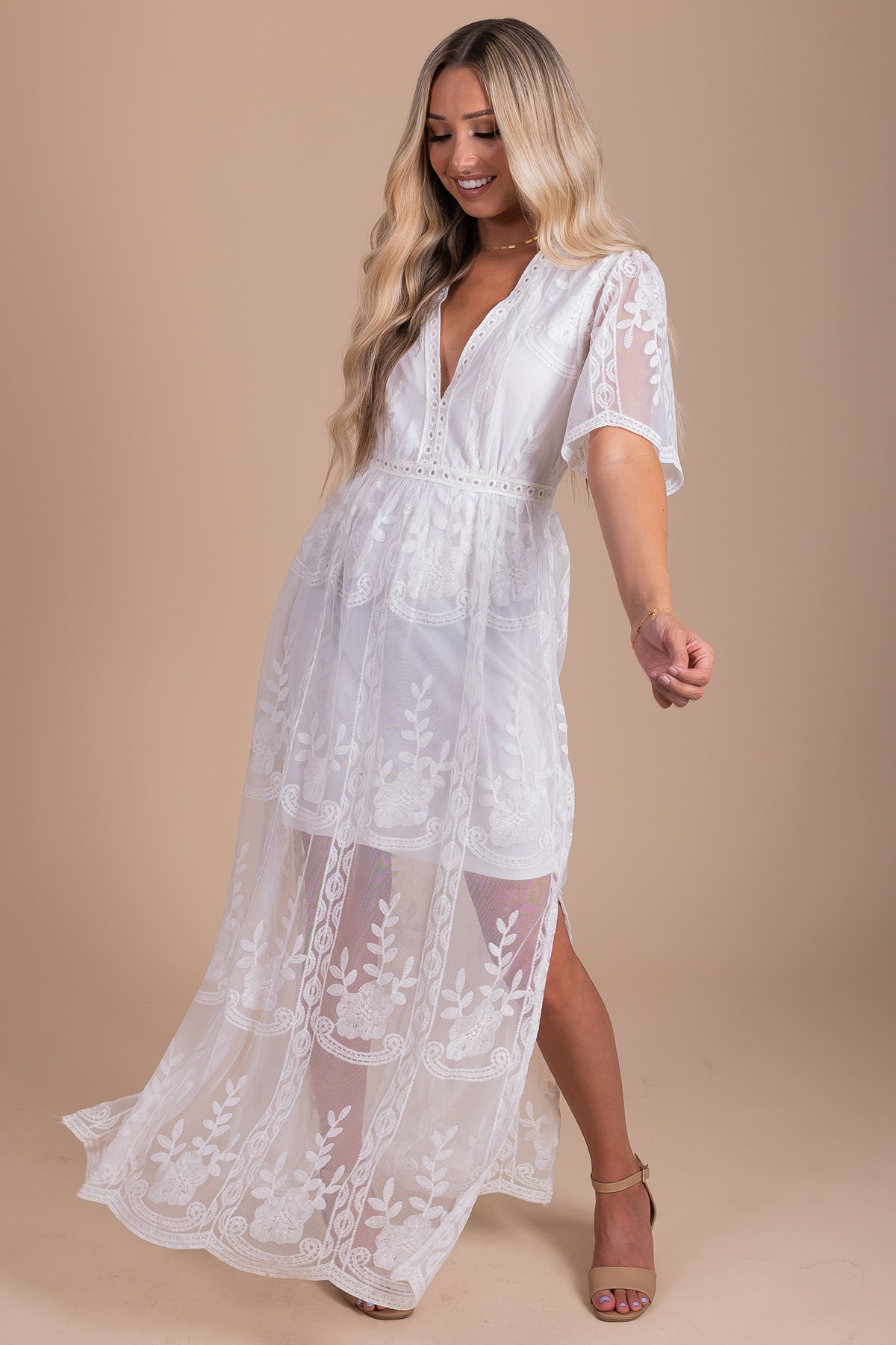 Light My Fire White Lace Maxi Dress