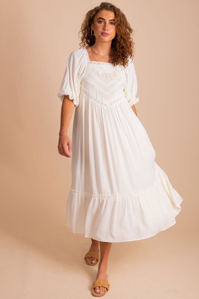 Desert Rose Embroidered Midi Dress - Off White