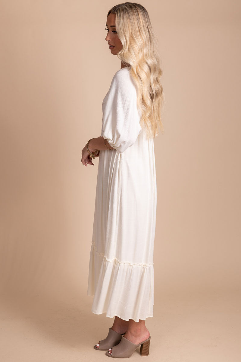 Desert Rose Embroidered Midi Dress - Off White