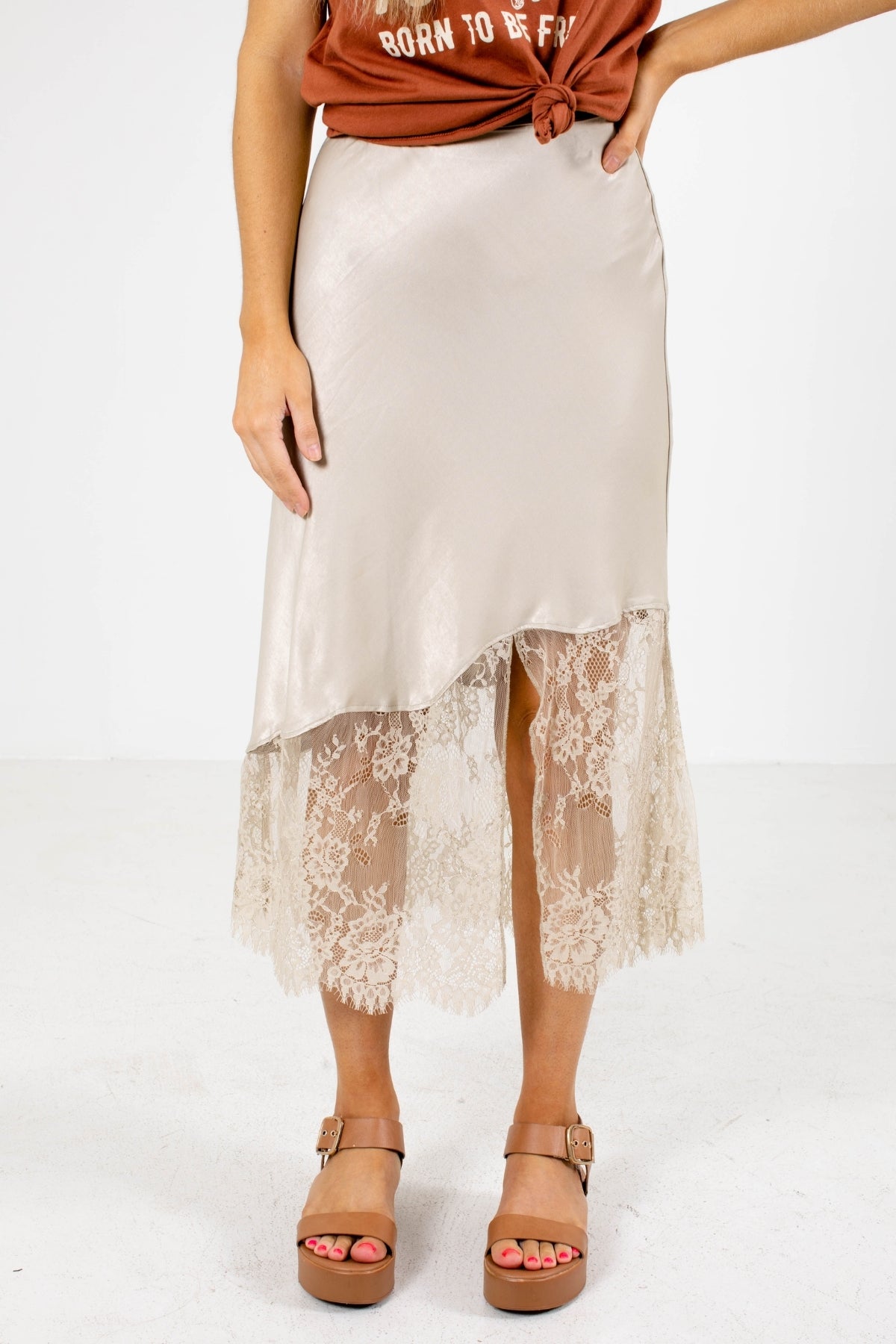 Simply Radiant Midi Skirt - Light Brown