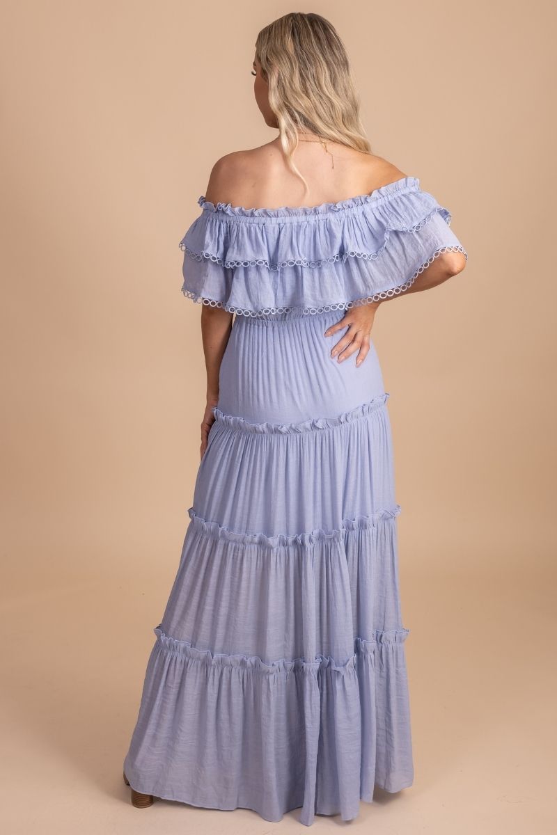 A Trip To Florence Off Shoulder Maxi Dress - Light Blue