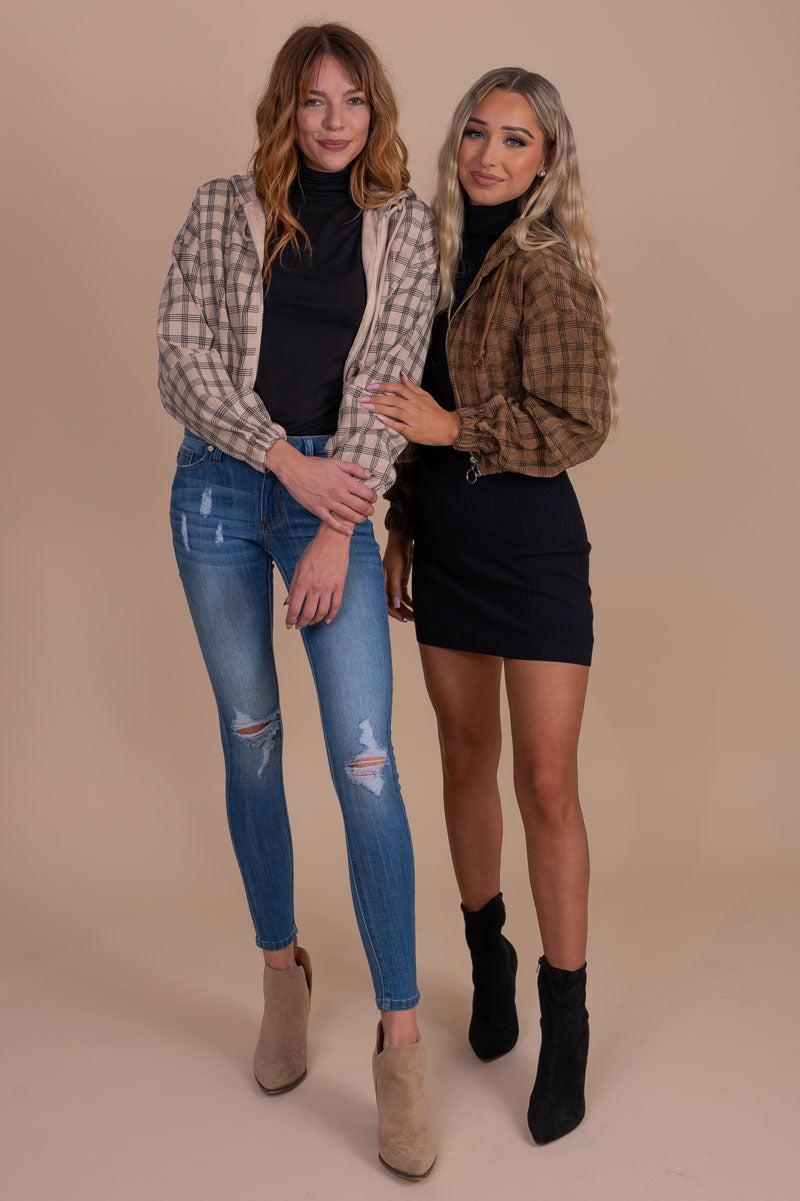 Caramel Latte Plaid Cropped Jacket