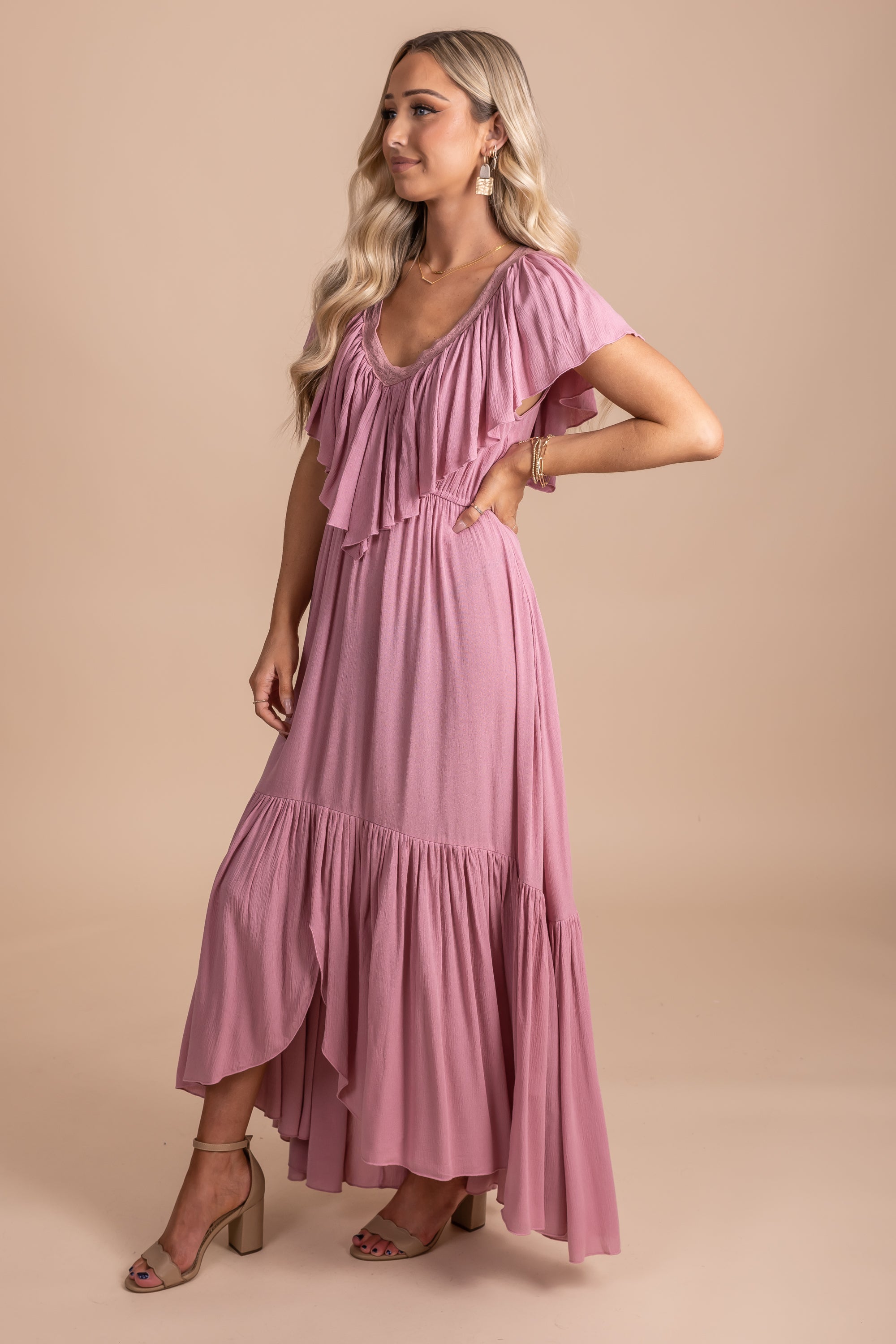 Because Of You Ruffled Maxi Dress - Pink
