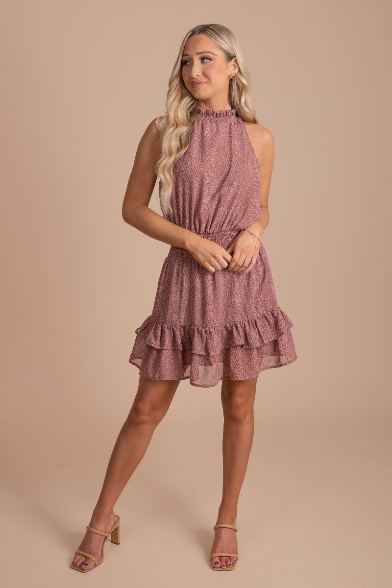 Garden Secrets High Neck Smocked Mini Dress - Dark Pink
