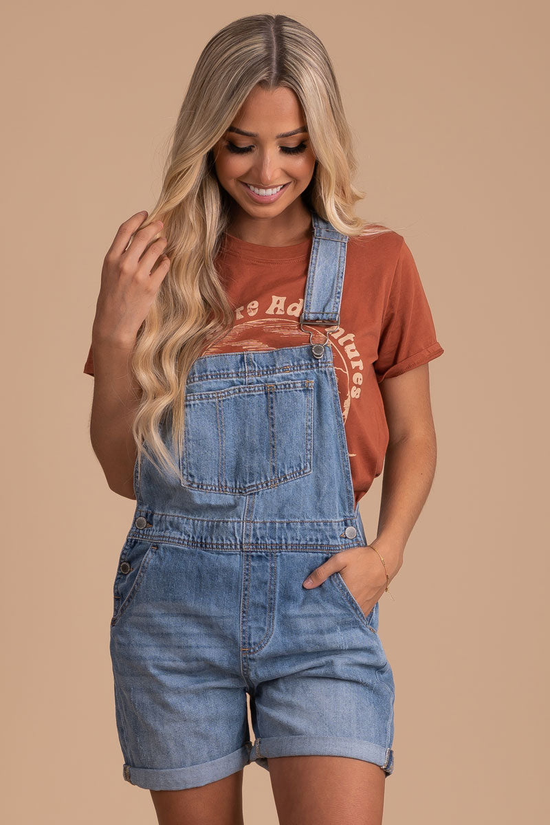 Free As The Wind Denim Overall Romper - Blue