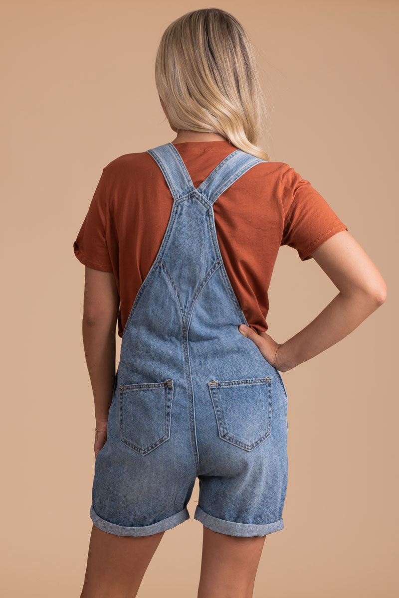 Free As The Wind Denim Overall Romper - Blue