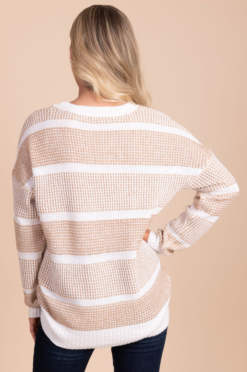 Long Lost Love Striped Knit Sweater - Light Brown