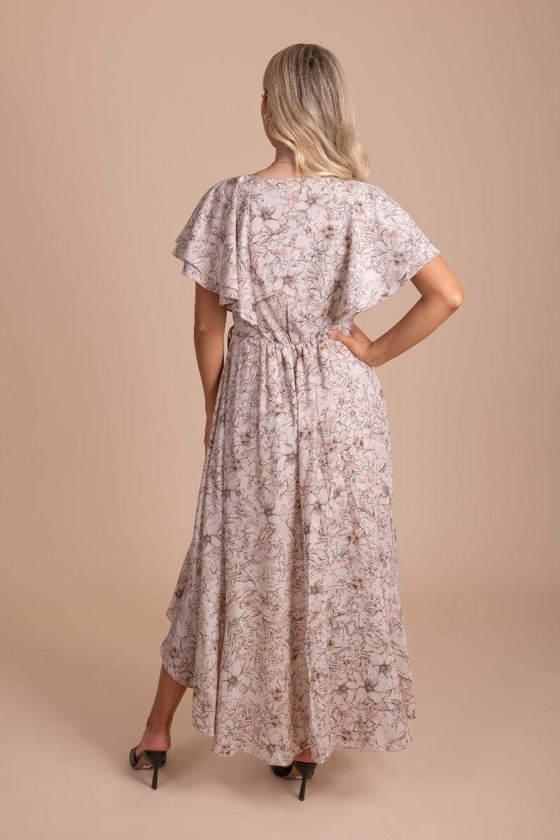 Feminine Frills Floral Maxi Dress - Light Pink