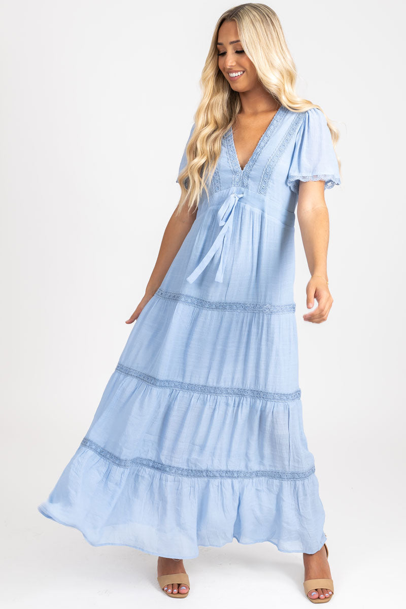 Cloud Gazing Tiered Maxi Dress - Light Blue