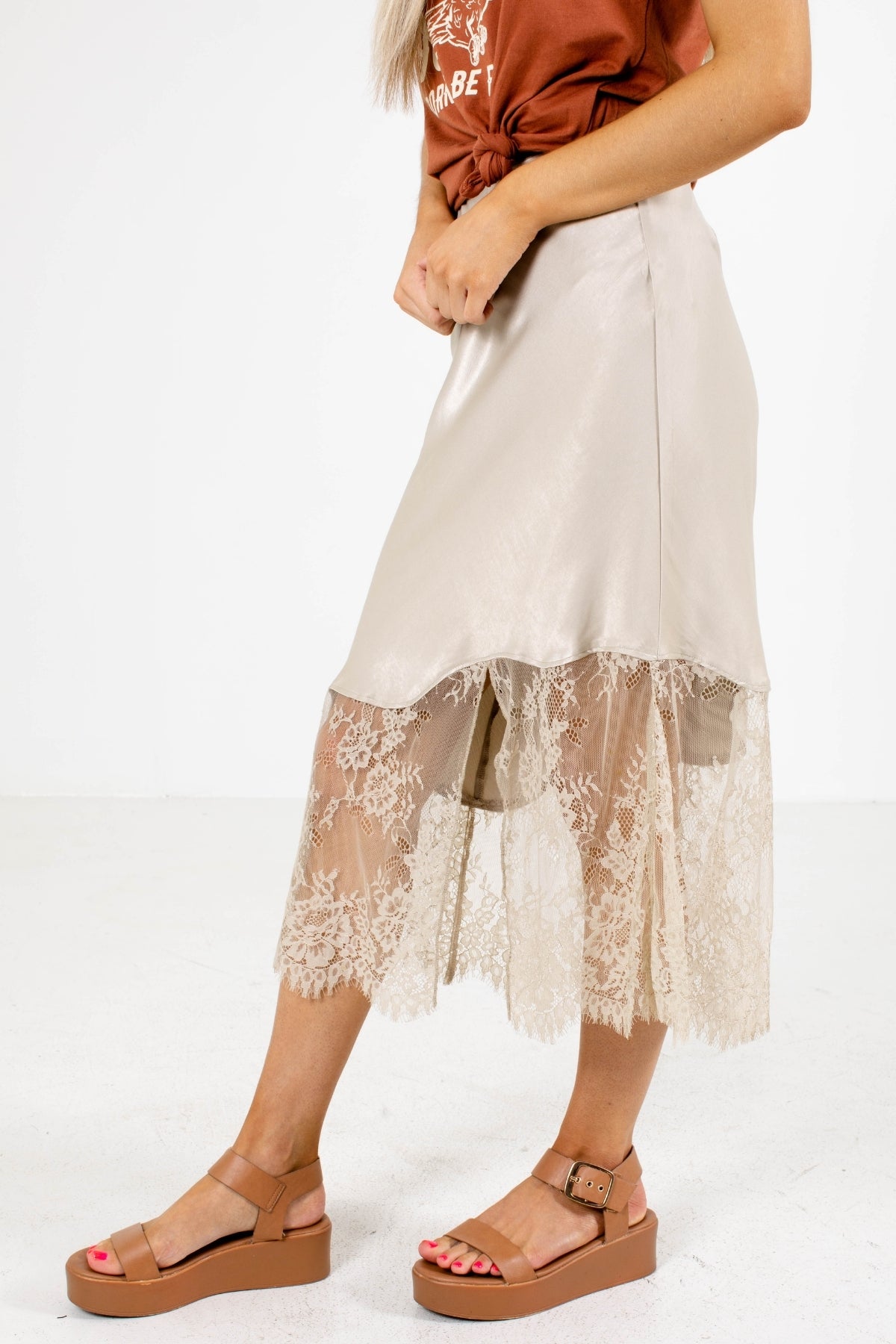 Simply Radiant Midi Skirt - Light Brown