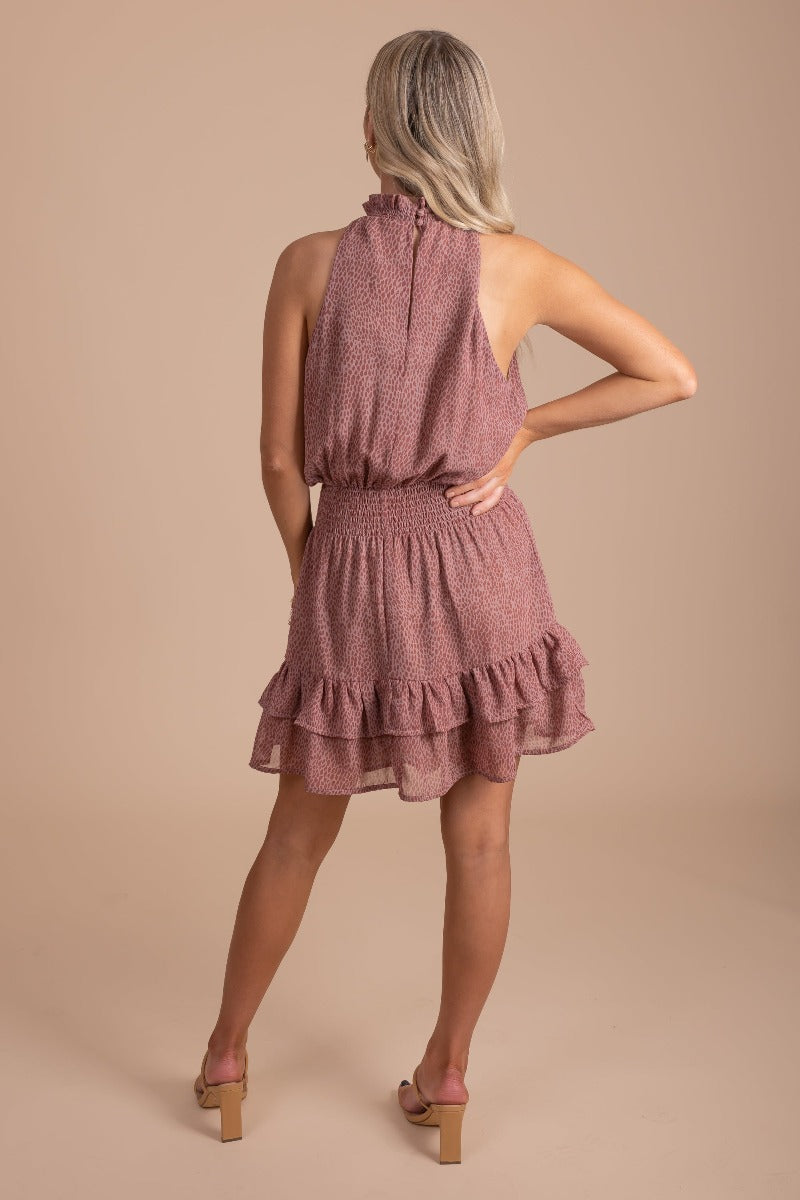 Garden Secrets High Neck Smocked Mini Dress - Dark Pink