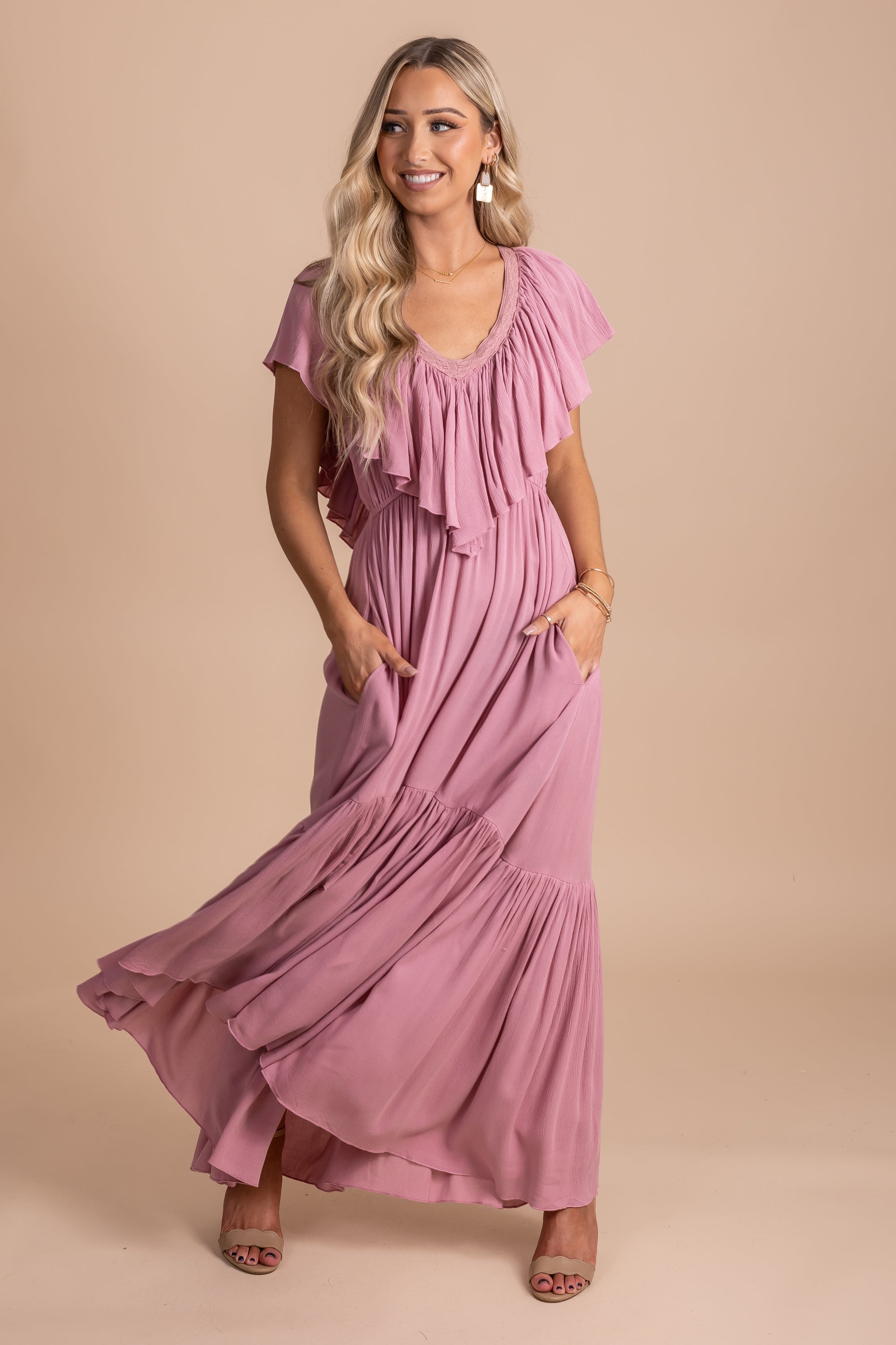 Because Of You Ruffled Maxi Dress - Pink