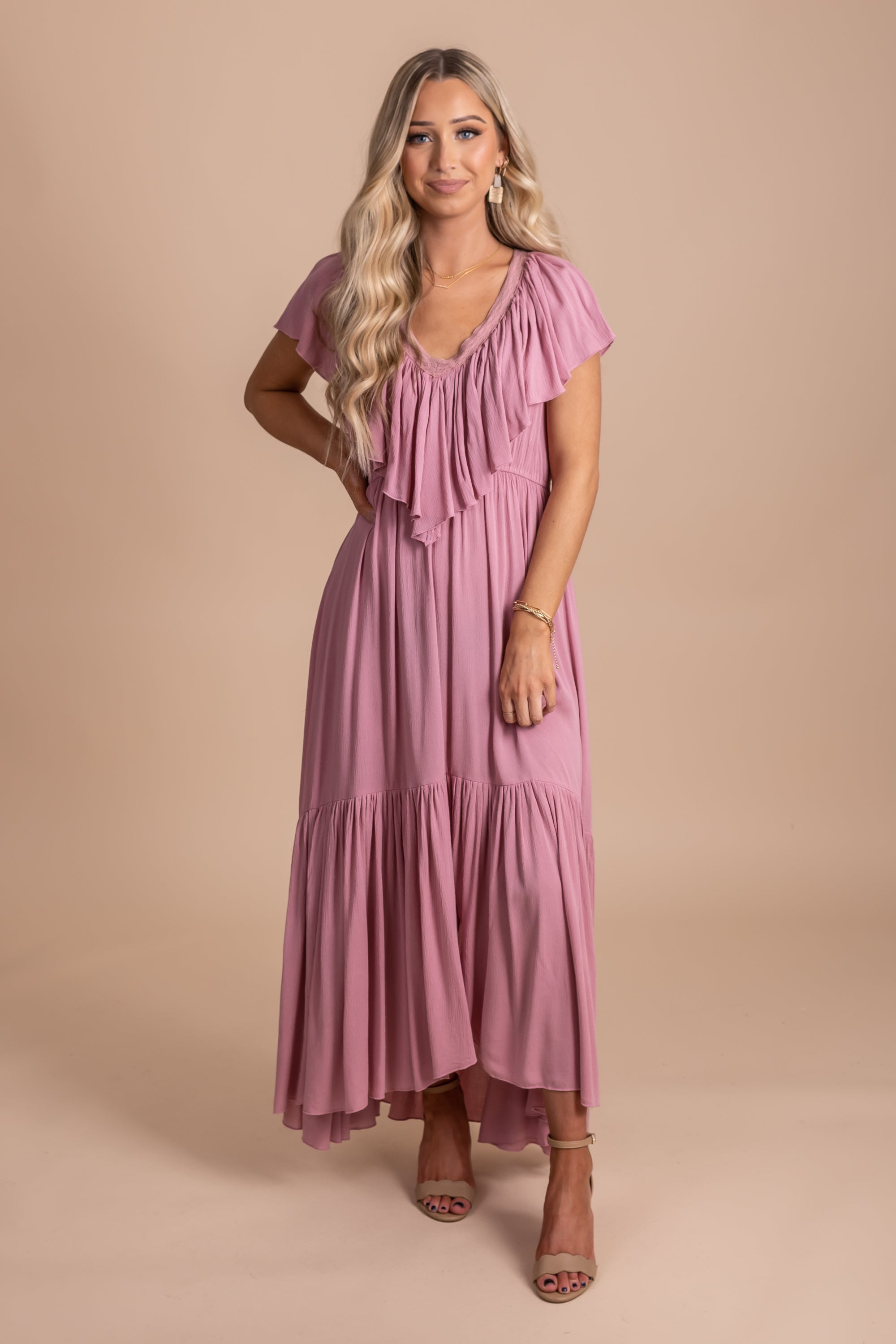 Because Of You Ruffled Maxi Dress - Pink