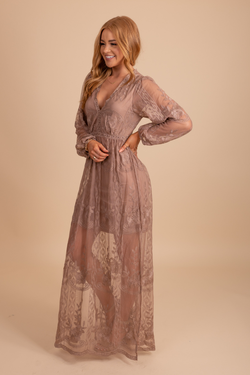 Light My Fire Mocha Long Sleeve Maxi Dress