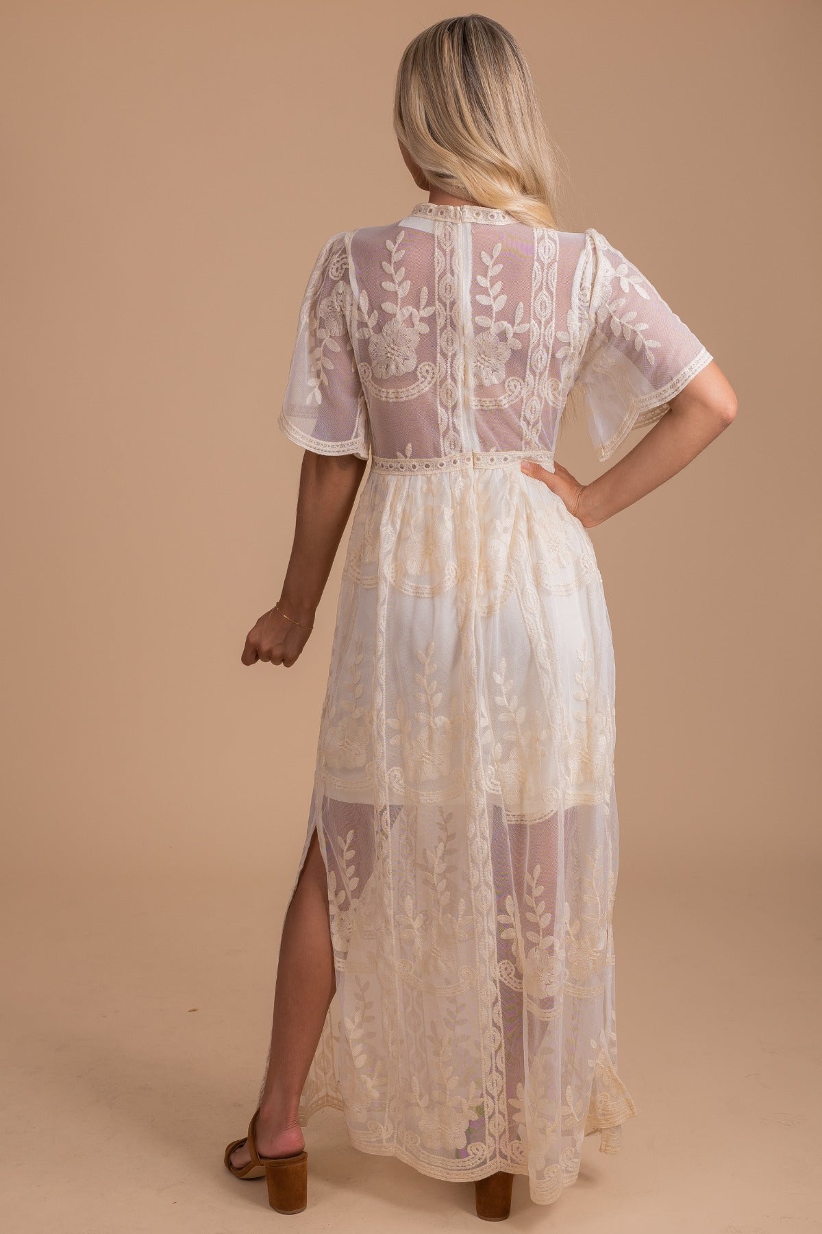 Light My Fire Cream Lace Maxi Dress