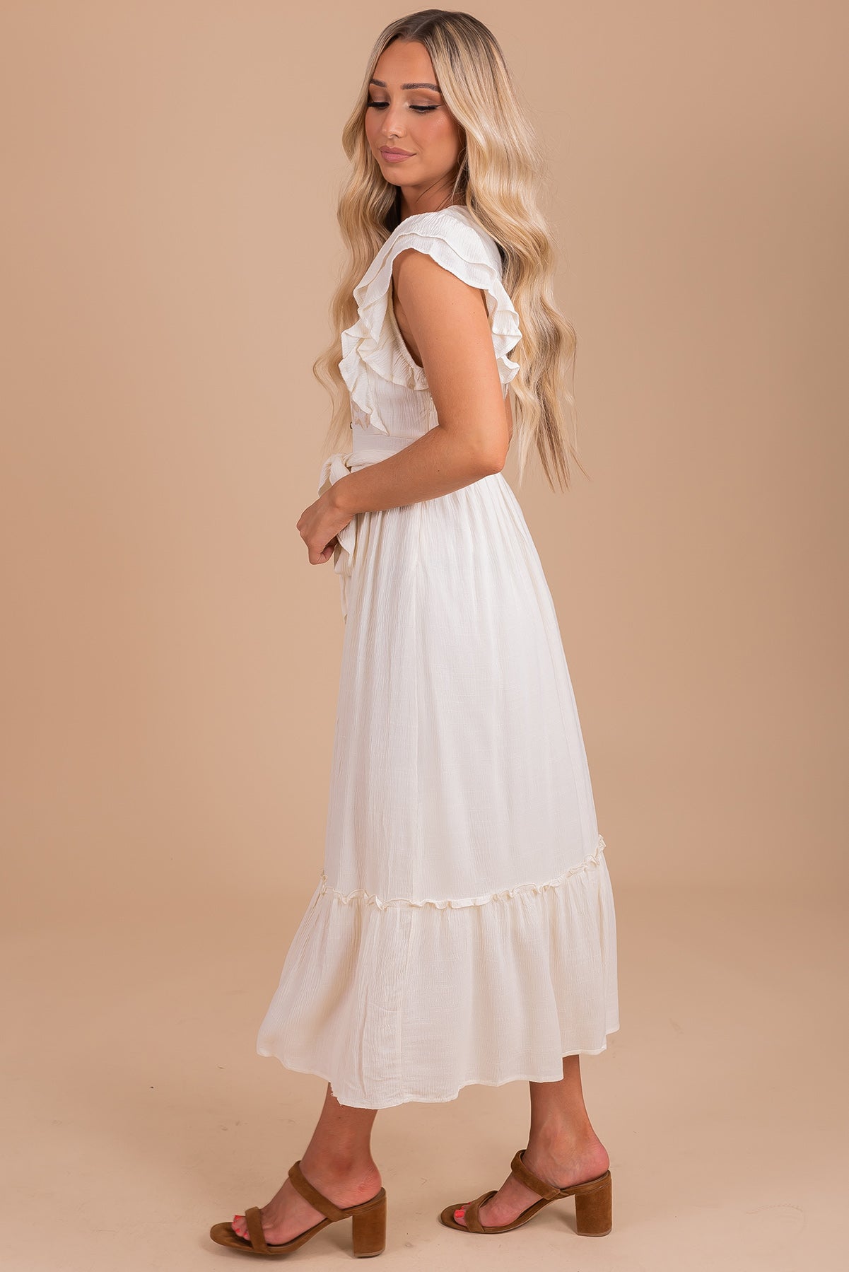 Heart Flutters Embroidered Midi Dress - Off White