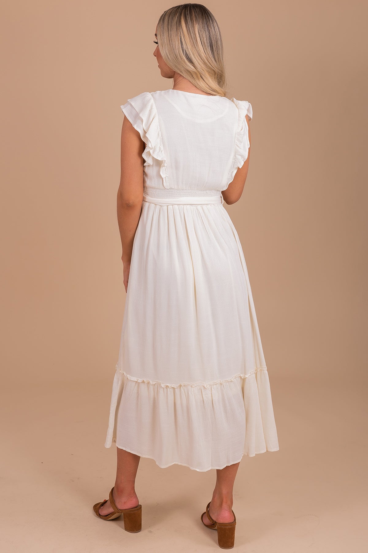 Heart Flutters Embroidered Midi Dress - Off White