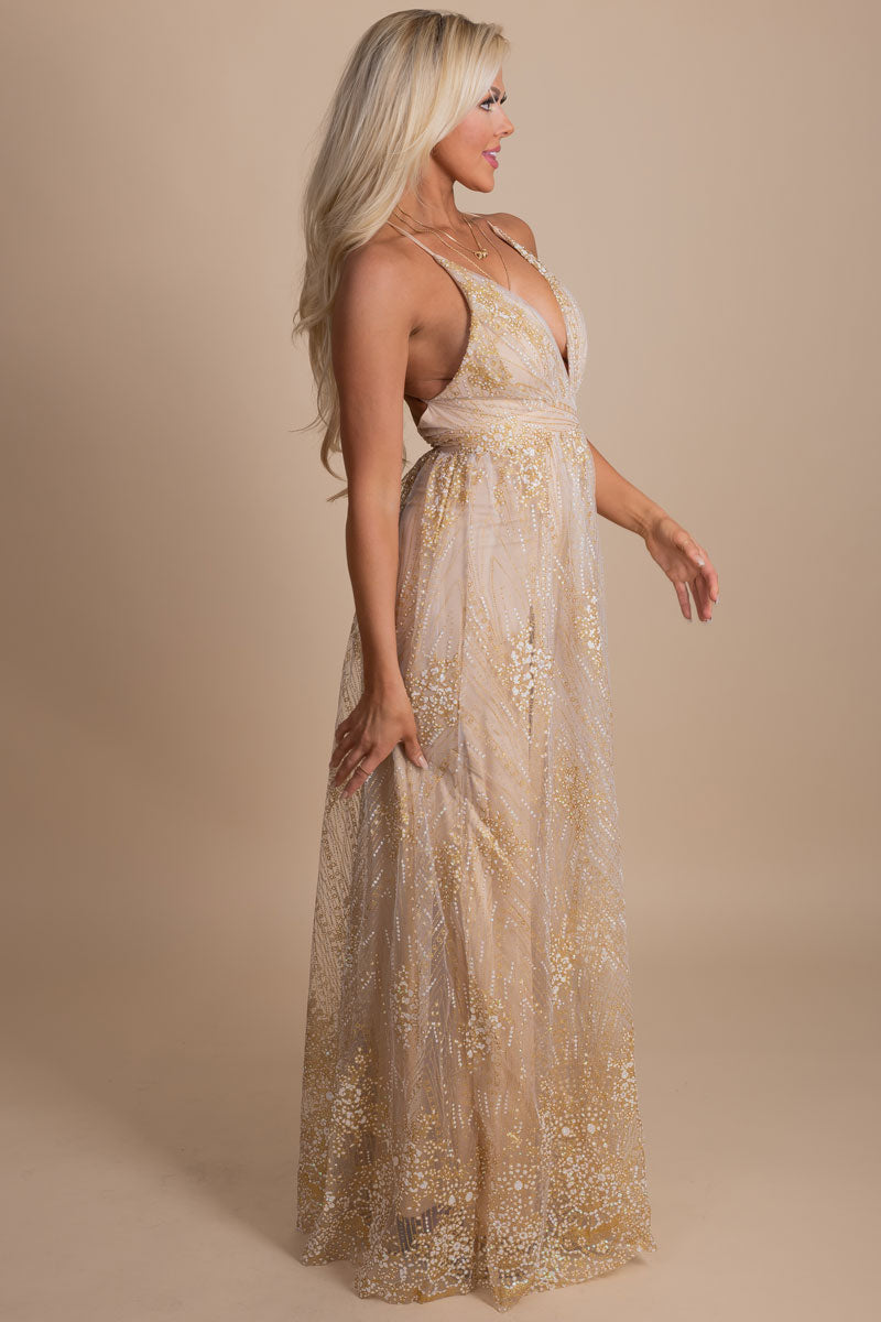 Attention Getter Shimmery Maxi Dress