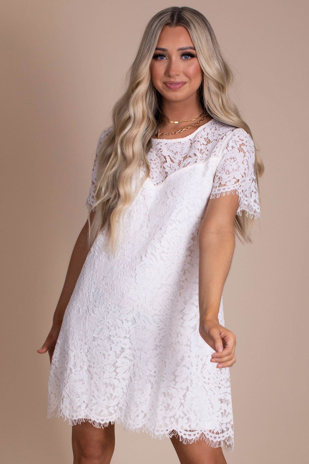 Blissful Moments Lace Mini Dress - Off White