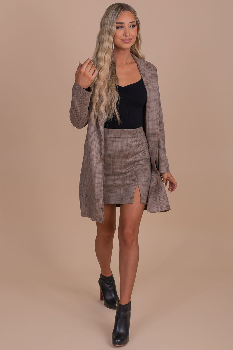 Treasure The Moment Plaid Mini Skirt - Light Brown