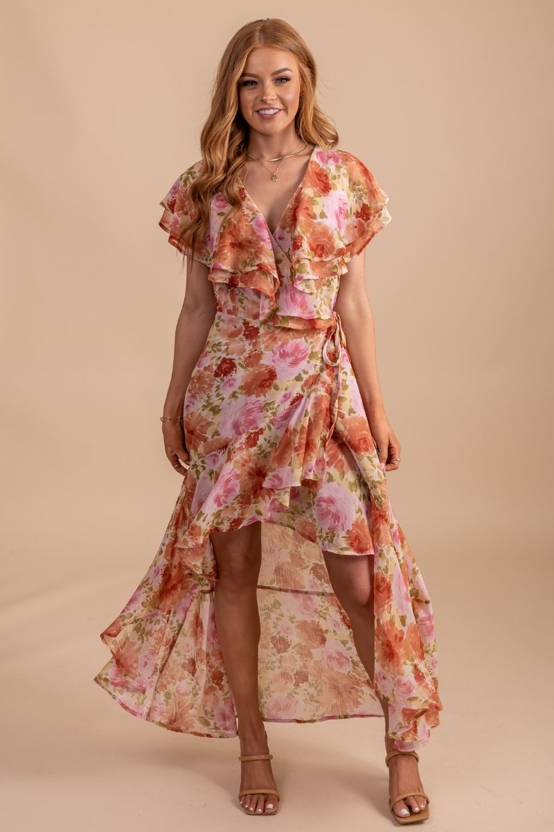 Crazy For Florals Wrap Midi Dress - Pink