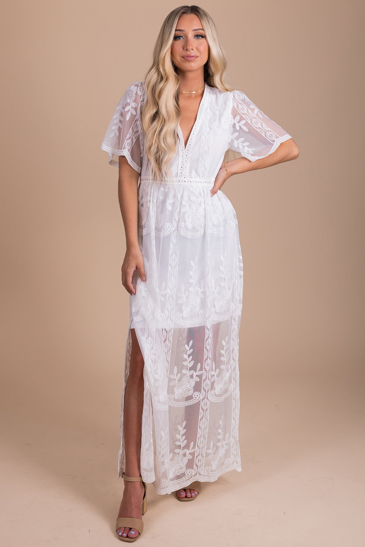 Light My Fire White Lace Maxi Dress