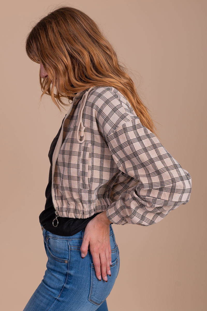 Caramel Latte Plaid Cropped Jacket