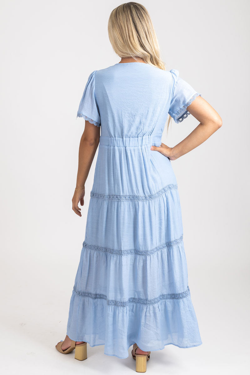 Cloud Gazing Tiered Maxi Dress - Light Blue