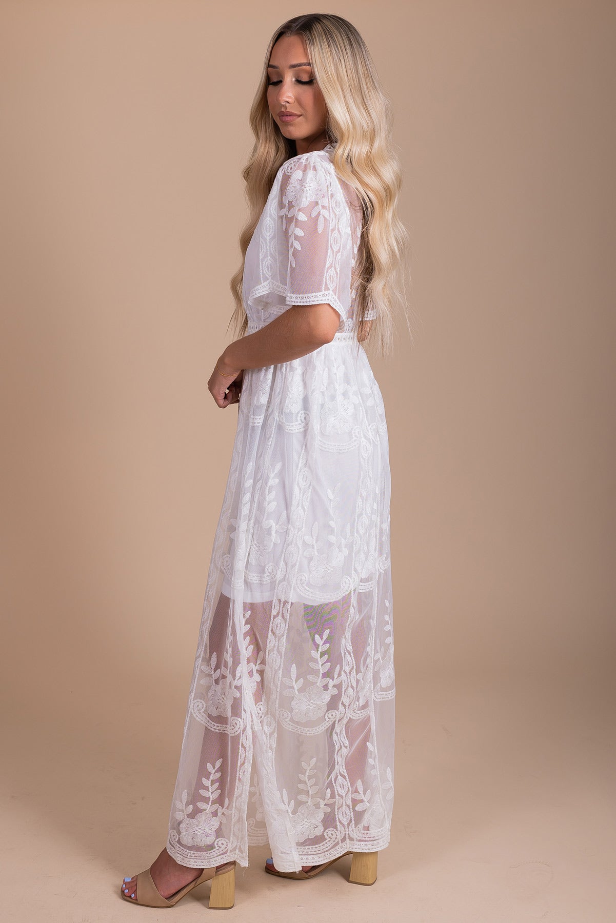 Light My Fire White Lace Maxi Dress