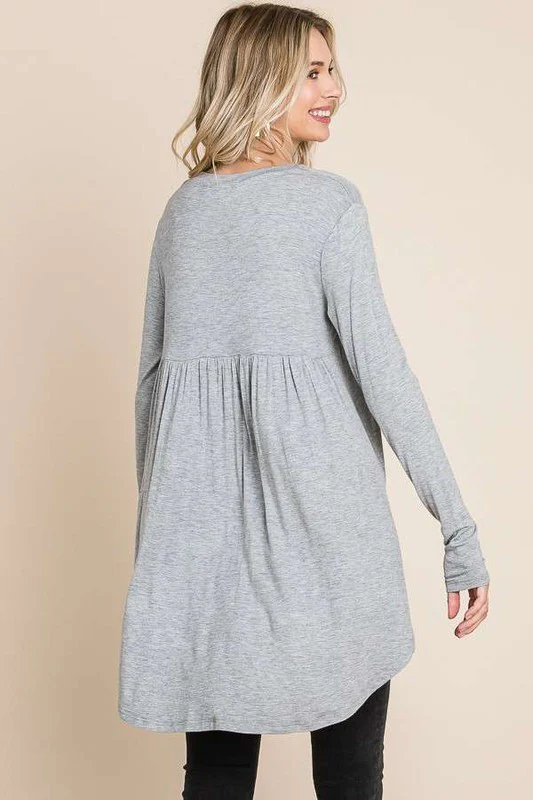Crew Neck Shirring Back Tunic Top