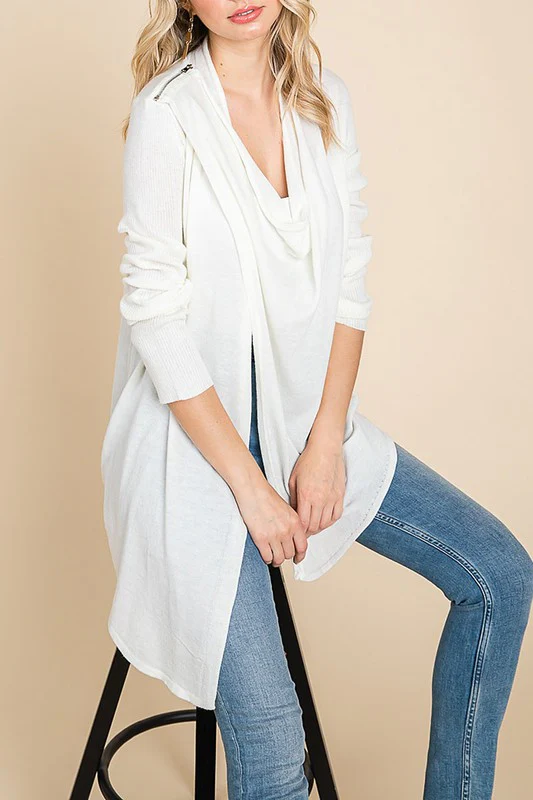 Shoulder Zip Drape Sweater Cardigan