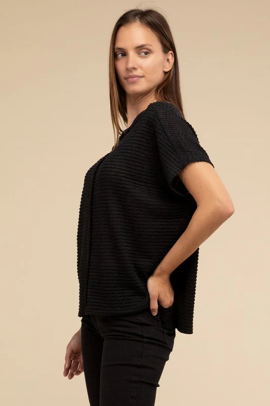 Dolman Short Sleeve Jacquard Sweater