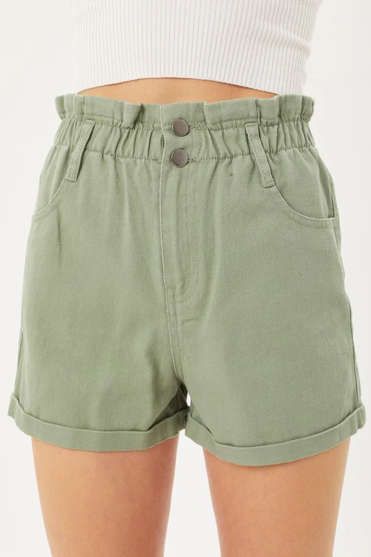 Double Buttoned Waistband Denim Shorts