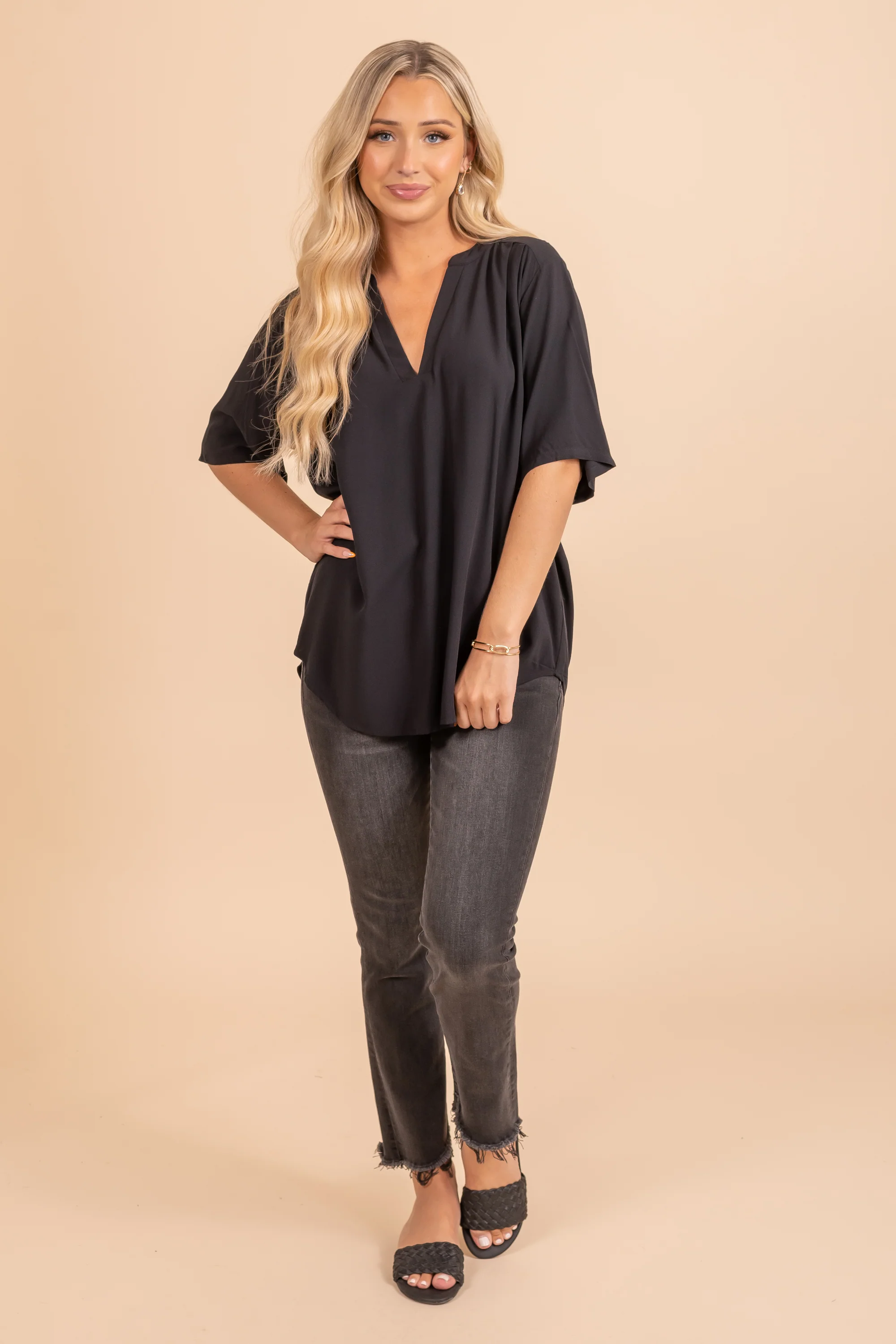 High Low V-Neck Blouse
