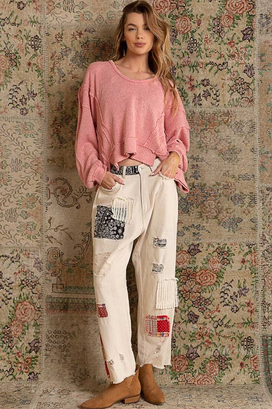 Round Neck Balloon Sleeve Hooded Knit Top