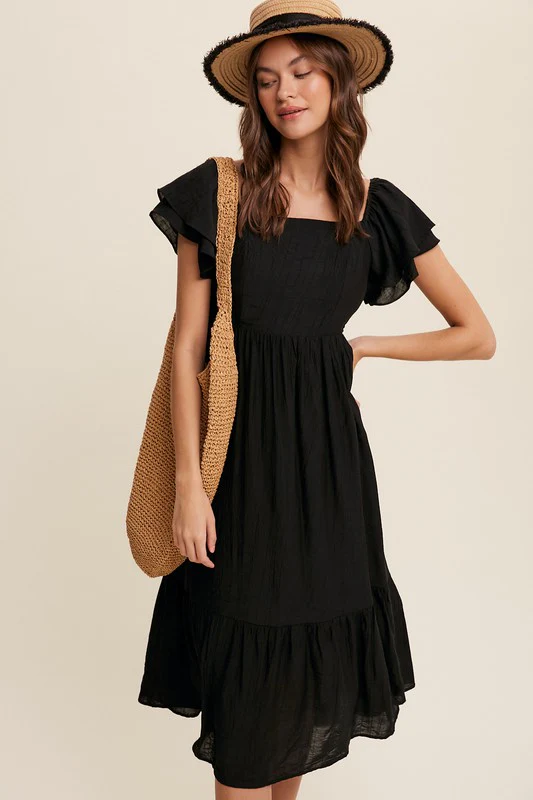 Square Neck Ruffled Short Sleeve Maxi Dress