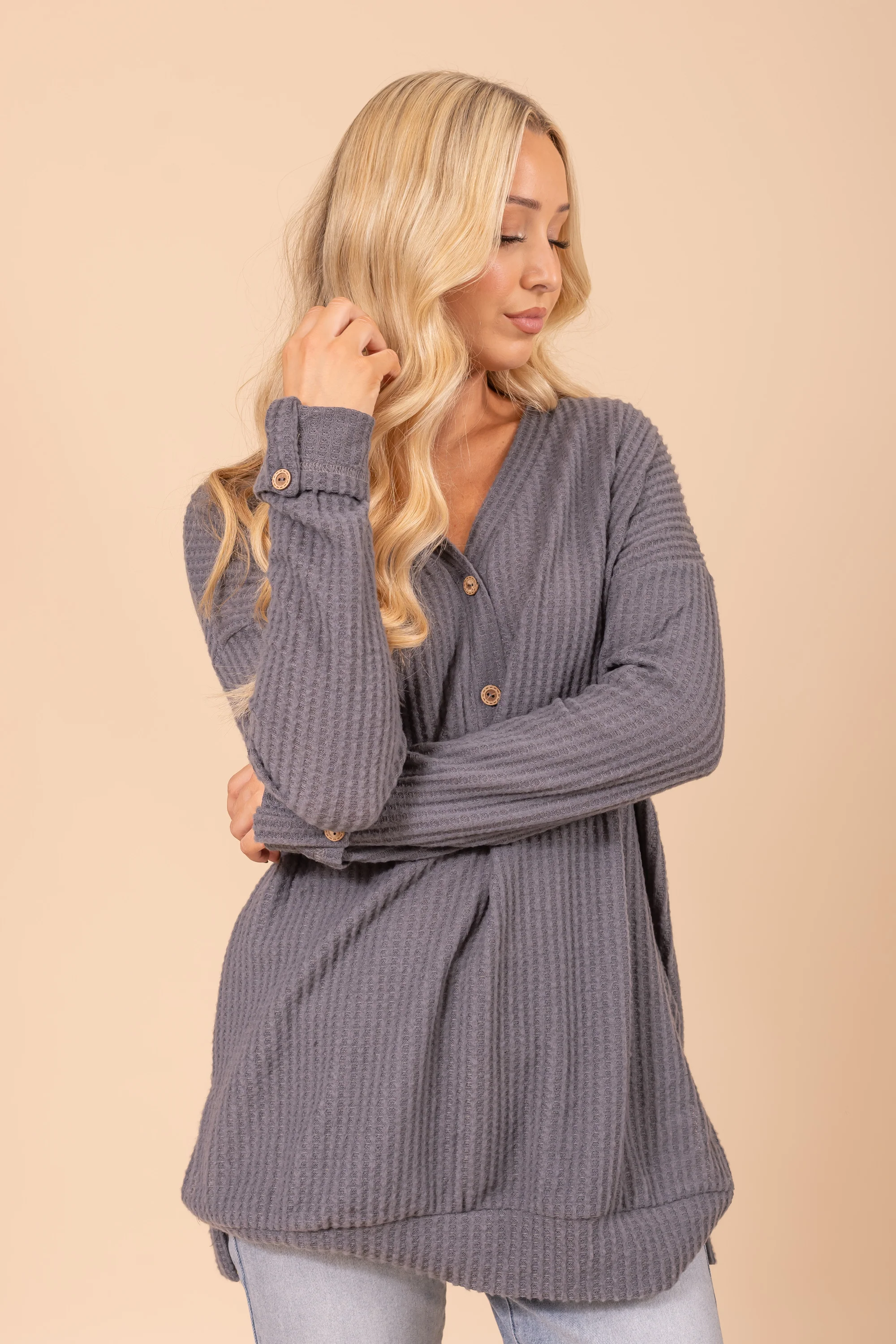 Knit Henley Long Sleeve Top