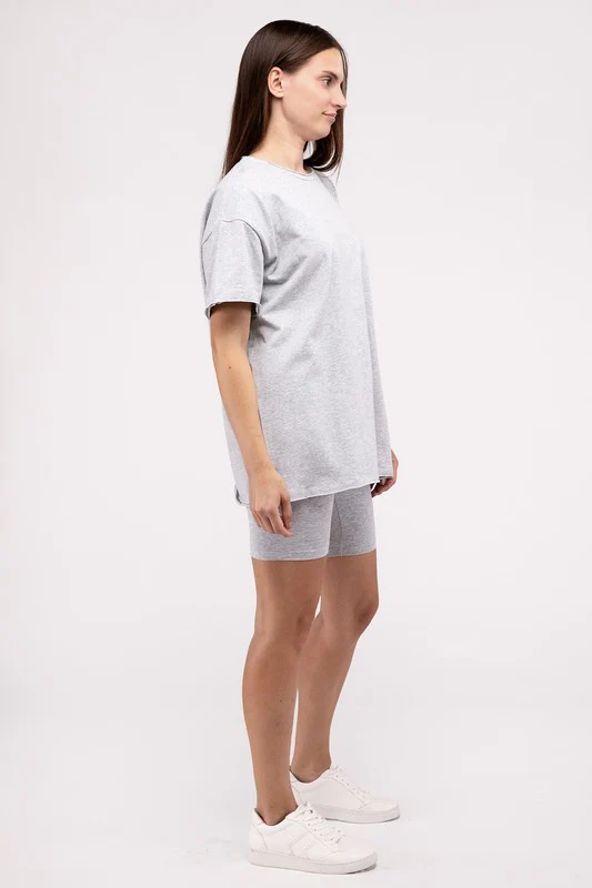 Cotton Round Neck Top & Biker Shorts Set