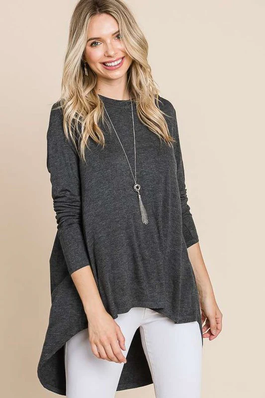 Crew Neck Shirring Back Tunic Top