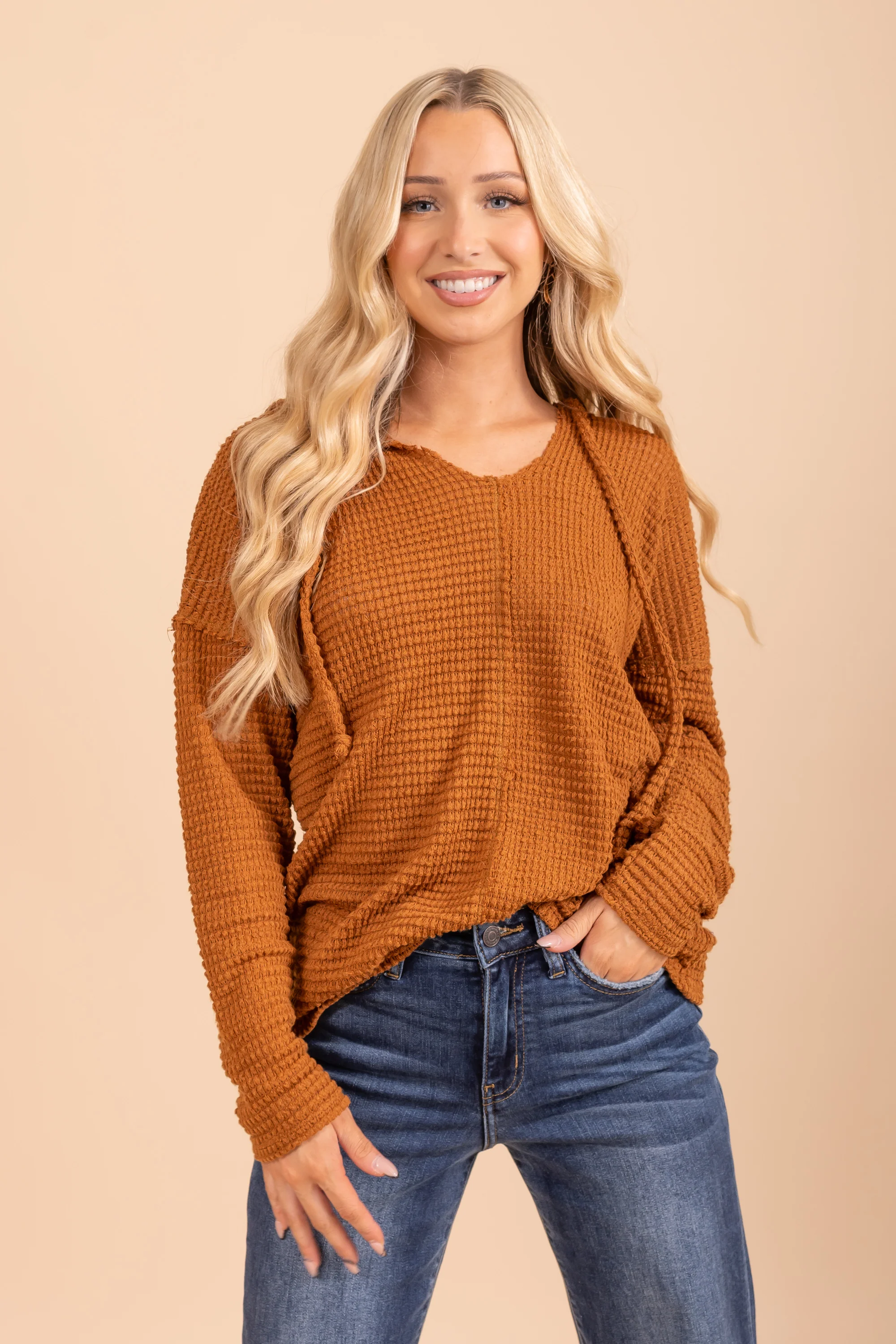 Popcorn Waffle Knit Hoodie