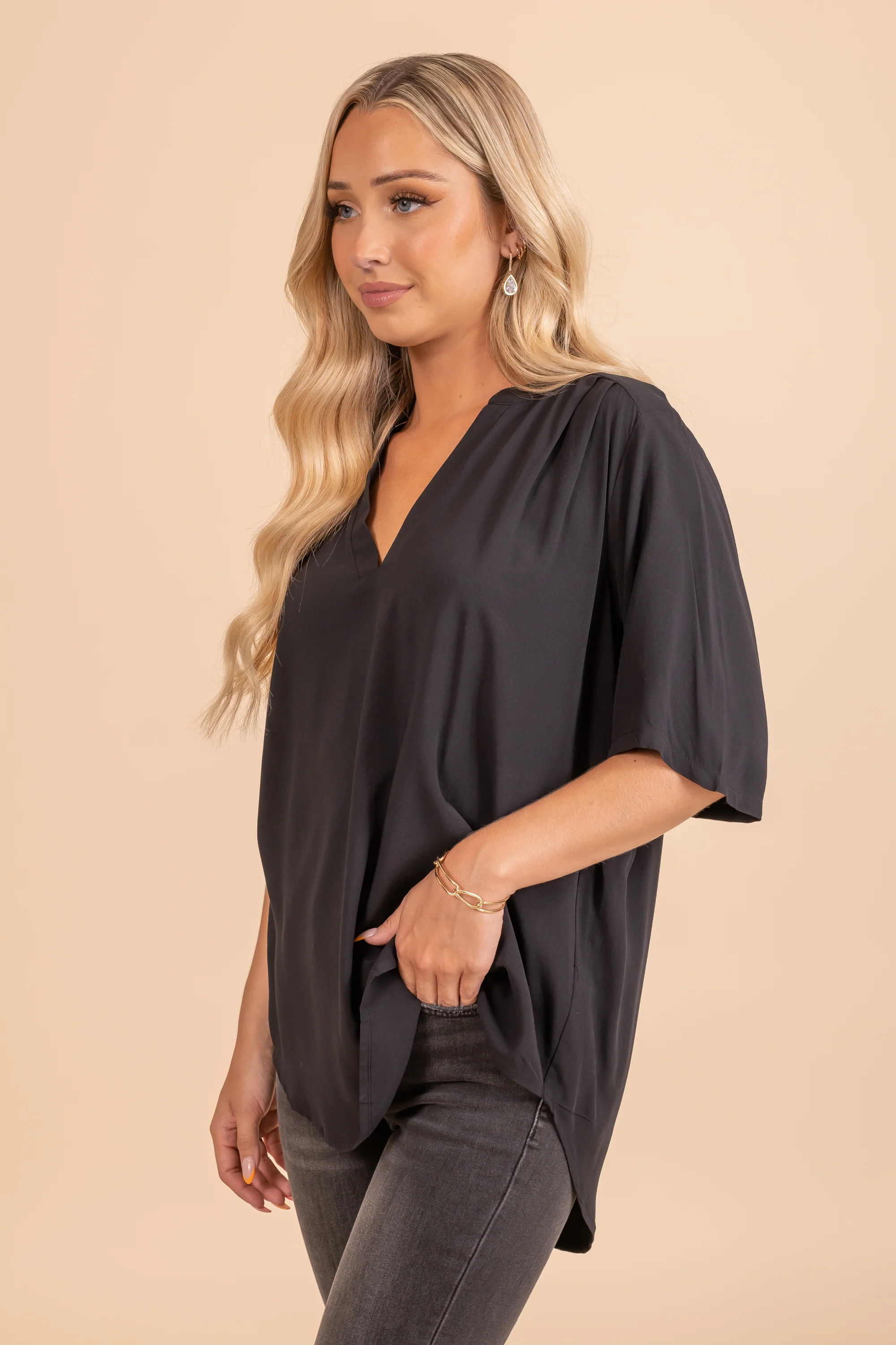 High Low V-Neck Blouse